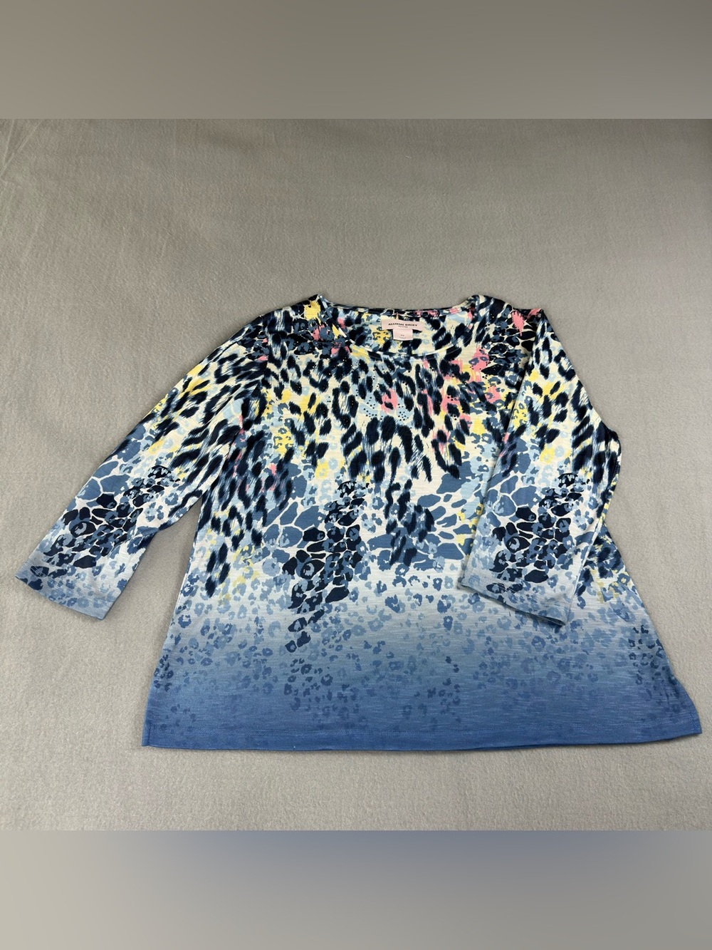 Allison Daley Petites Abstract Animal Print Top Siz PS Blue Pink Casual Colorful